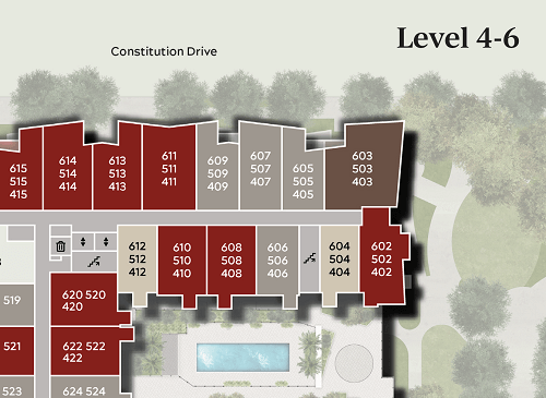 site plan drawing detail showing detailed landscaping and hardscaping renderings