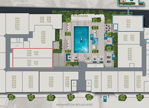 site plan drawing detail showing detailed landscaping and hardscaping renderings