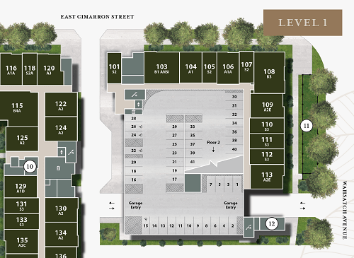 site plan drawing detail showing detailed landscaping and hardscaping renderings